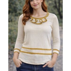 Marc Jacobs y2k gold and white trim detail sweater xs